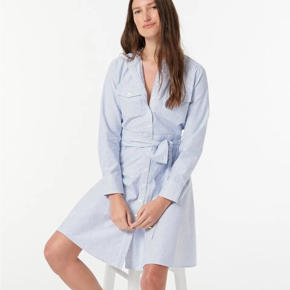 J. Crew oxford A-line shirt dress blue white 00P